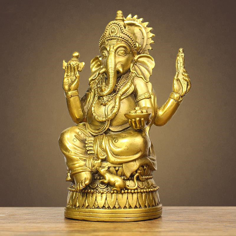 Bronze Ganesha Statue – Elephant Trunk God Idol for Home & Office Décor